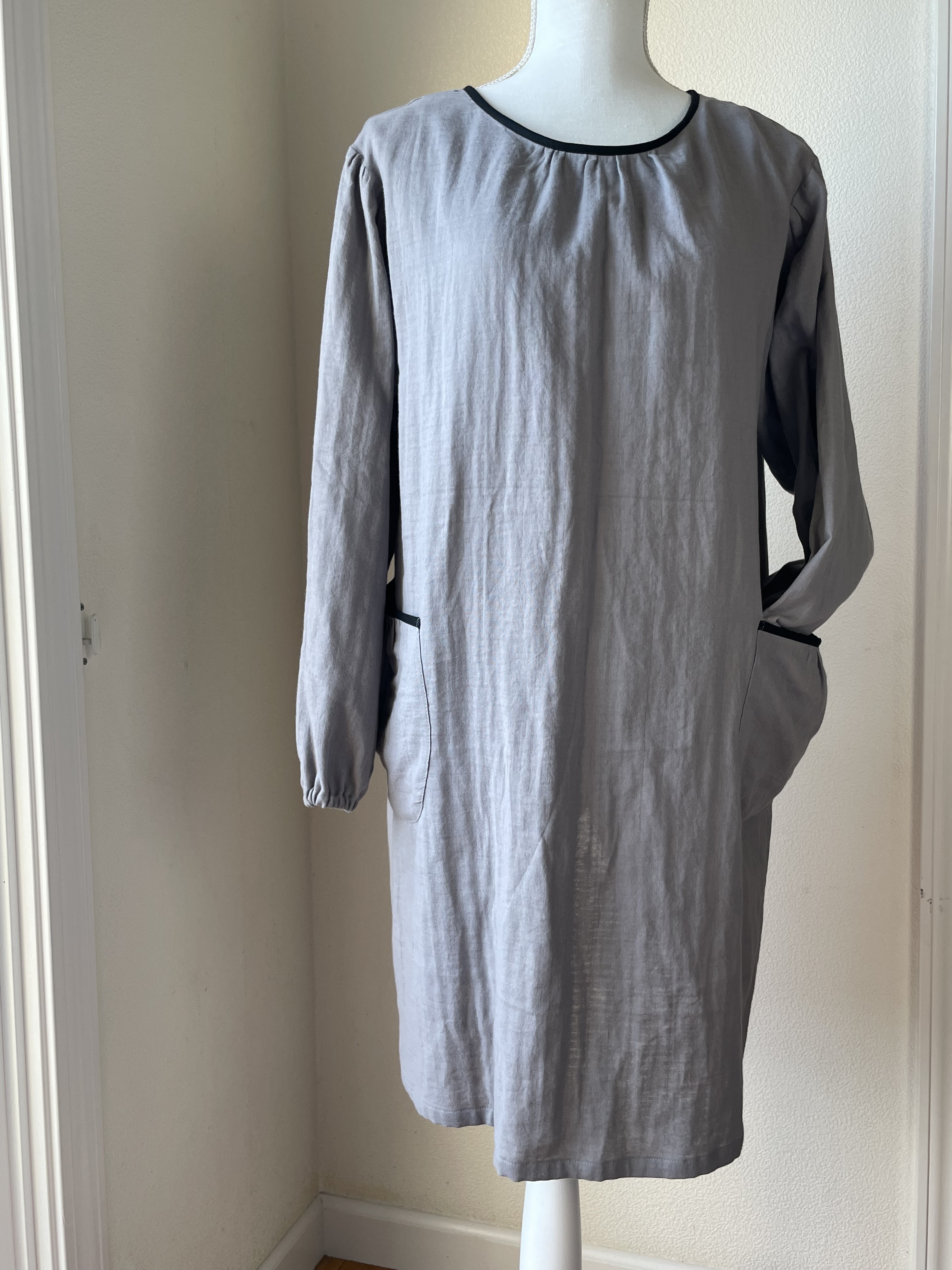 ダブルガーゼの割烹着（グレー）受注製作