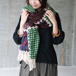 パッチワークストール 復刻再販】主役級マフラー！柄生地パッチワーク大判ストール