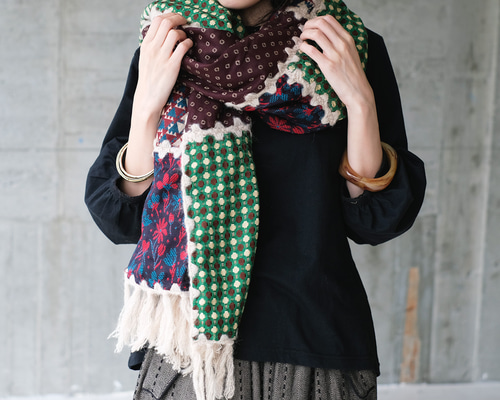 キャピタル　リネン パッチワーク ストール 多色 キャピタル リネン パッチワーク ストール 多色