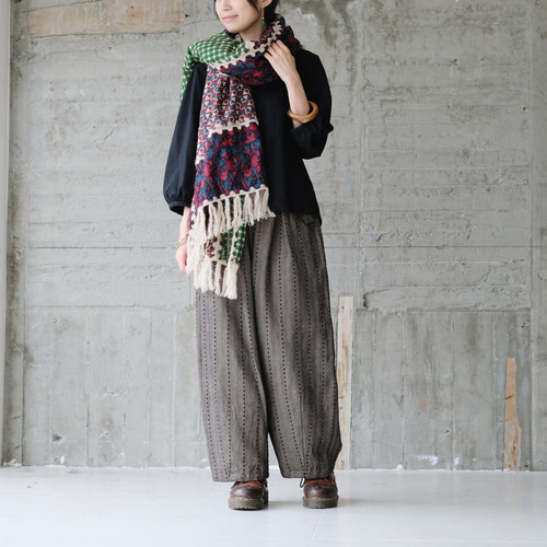 復刻再販】主役級マフラー！柄生地パッチワーク大判ストール（22w-18