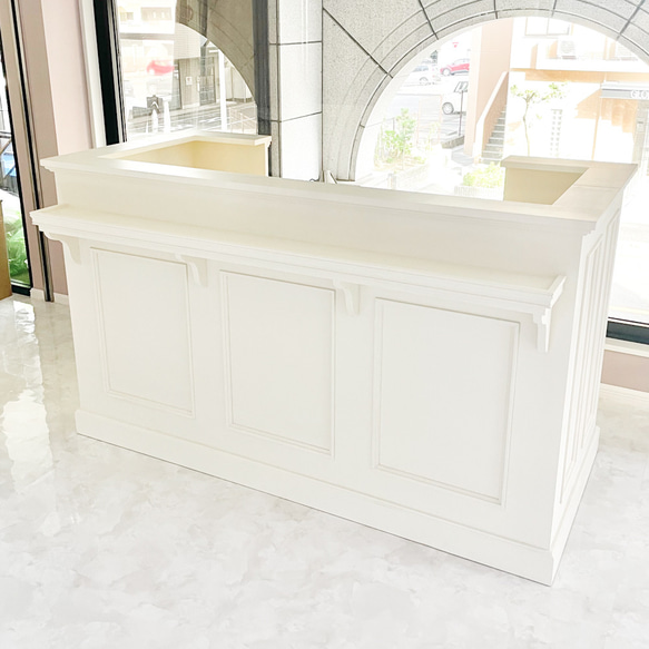 美容室 ネイルサロン コの字/L字カウンターレジ台 レセプションカウンター W1800クリーム オーダーメイド店舗什器 
