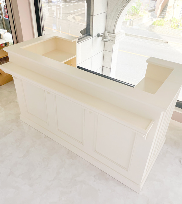 美容室 ネイルサロン コの字/L字カウンターレジ台 レセプションカウンター W1800クリーム オーダーメイド店舗什器 