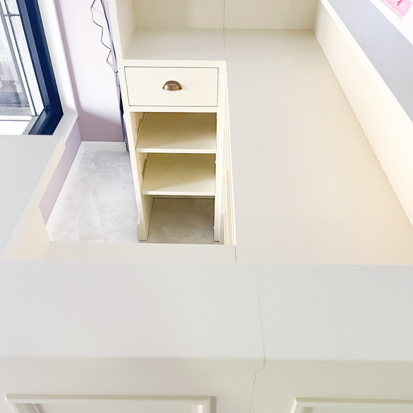 美容室 ネイルサロン コの字/L字カウンターレジ台 レセプションカウンター W1800クリーム オーダーメイド店舗什器 