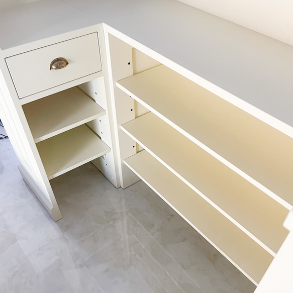 美容室 ネイルサロン コの字/L字カウンターレジ台 レセプションカウンター W1800クリーム オーダーメイド店舗什器 