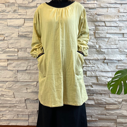 ダブルガーゼの割烹着（マスタードイエロー） エプロン f-coop 通販