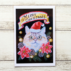クリスマスにゃんこポストカード２枚組　キラキラリースに囲まれた猫ちゃんとサンタ帽を被ったもふもふ猫ちゃんのセット 2枚目の画像