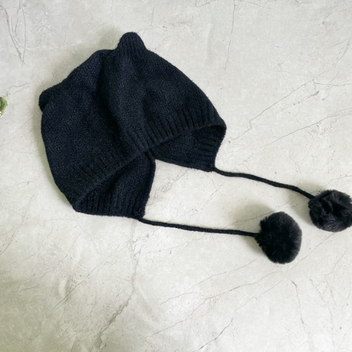 編み物 防寒 春 秋 冬 耳当て付きニット帽子 ポンポン付き 猫耳 帽子