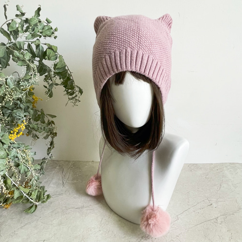 【ry;】猫耳ニット帽 ショッキングピンク ハンドメイド 編み物 猫耳ニット帽 ショッキングピンク ハンドメイド 編み物 ショッキング