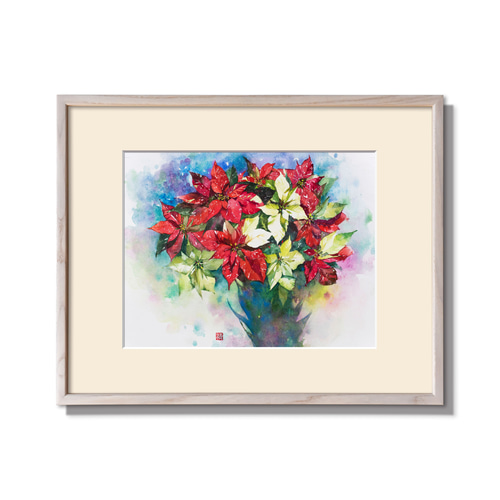 水彩画　「　花カゴ　）　原画　額付 夏より眩しい】水彩原画 F5サイズ 一点物 額付き 豪華プレゼント付き