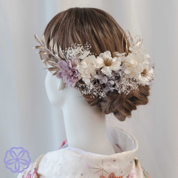 髪飾り 薄紫×白の林檎の花の髪かざり　成人式　卒業式　結婚式　振袖　着物　和装　ヘアアクセサリー　留袖　前撮り 2枚目の画像