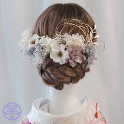 髪飾り 薄紫×白の林檎の花の髪かざり　成人式　卒業式　結婚式　振袖　着物　和装　ヘアアクセサリー　留袖　前撮り 7枚目の画像