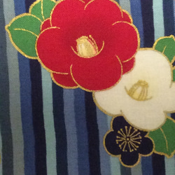 送料無料　立体 布マスク ハンドメイド かわいい 和柄 椿 花柄 縞柄 梅 つばき 青色系 (裏地白)B 着物 4枚目の画像