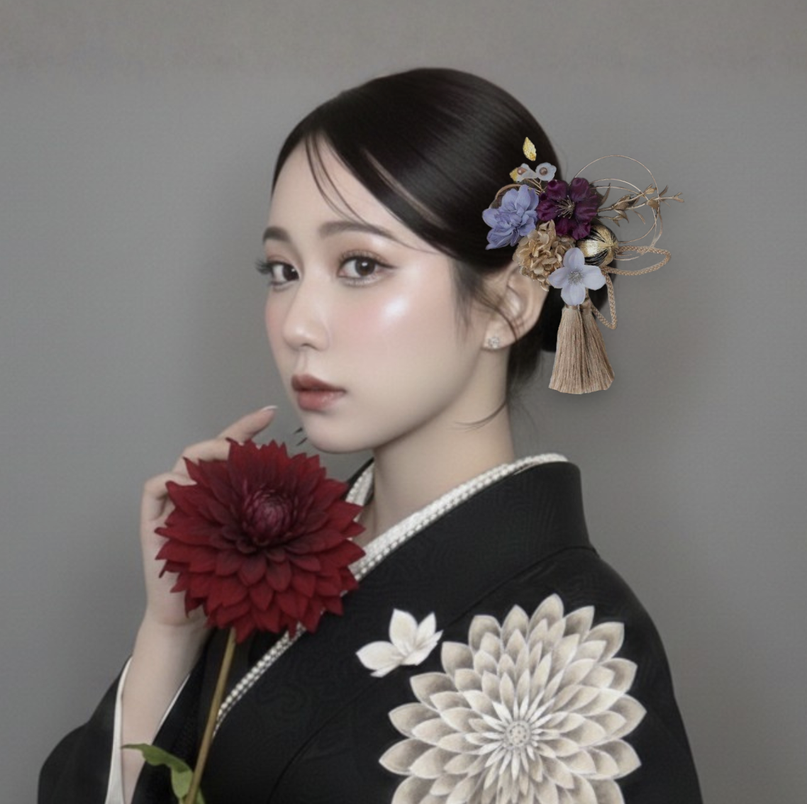 紫×金鈴蘭の髪飾り　No.gp18　髪飾り　成人式　卒業式　結婚式　成人式髪飾り　卒業式髪飾り　結婚式髪飾り　ヘアアクセ