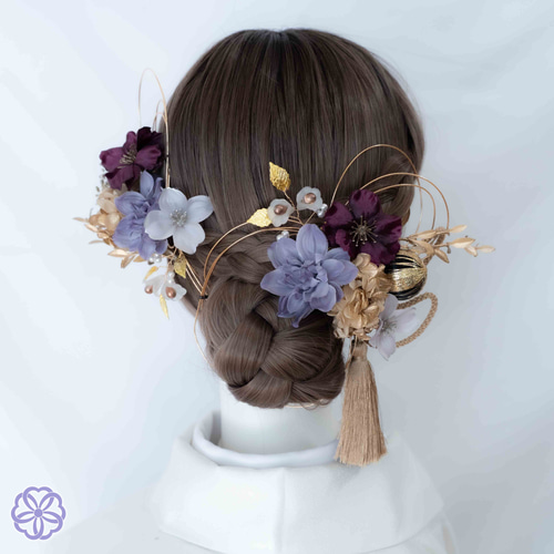 No.818 豪華！赤紫×銀 ♡ 振袖髪飾り 成人式髪飾り 結婚式 卒業式 成人式・卒業式・結婚式】銀×赤 シンプル水引の髪飾り｜振袖・袴・和装