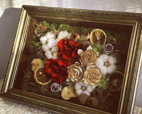 商談中　プリザーブドフラワーアレンジNo.191　クリスマスフレームアレンジ2 商談中 プリザーブドフラワーアレンジNo.191 クリスマスフレーム