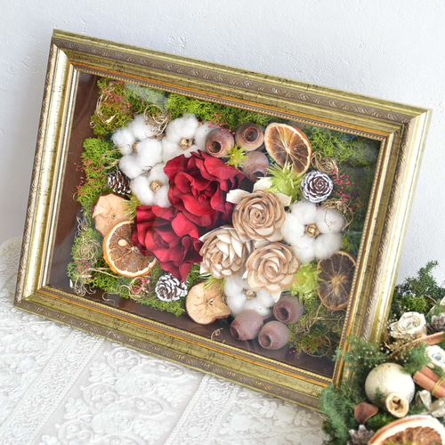 クリスマス フレームアレンジ プリザーブドフラワー 額入り ドライ