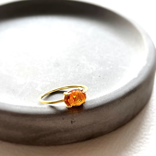 天然石 バルティックアンバー 6×8mm オーバル 爪留めリング 指輪 