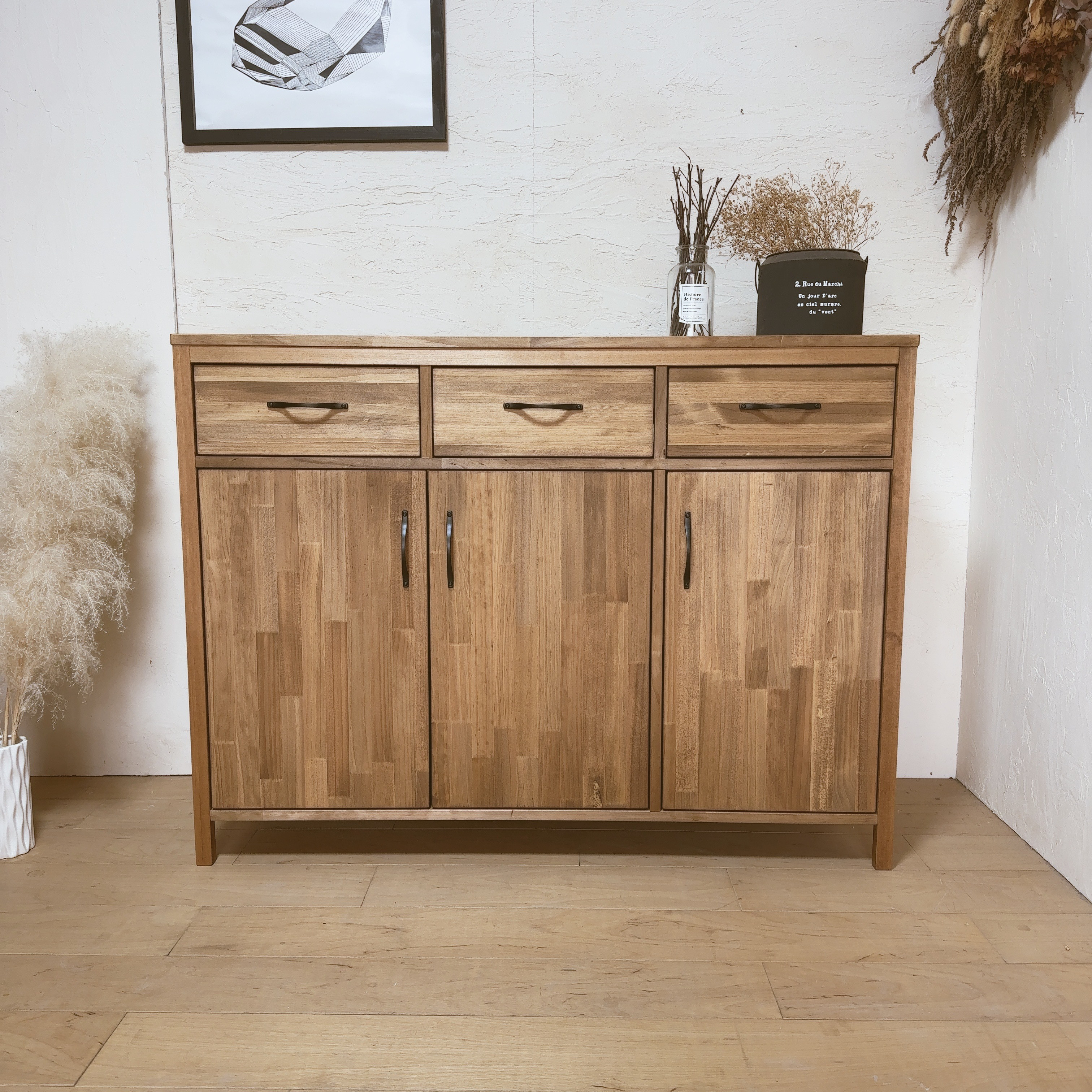 na276【反り止め付きで安心】W120 リビングボード 収納 キャビネット チェスト キッチンボード 引き出し