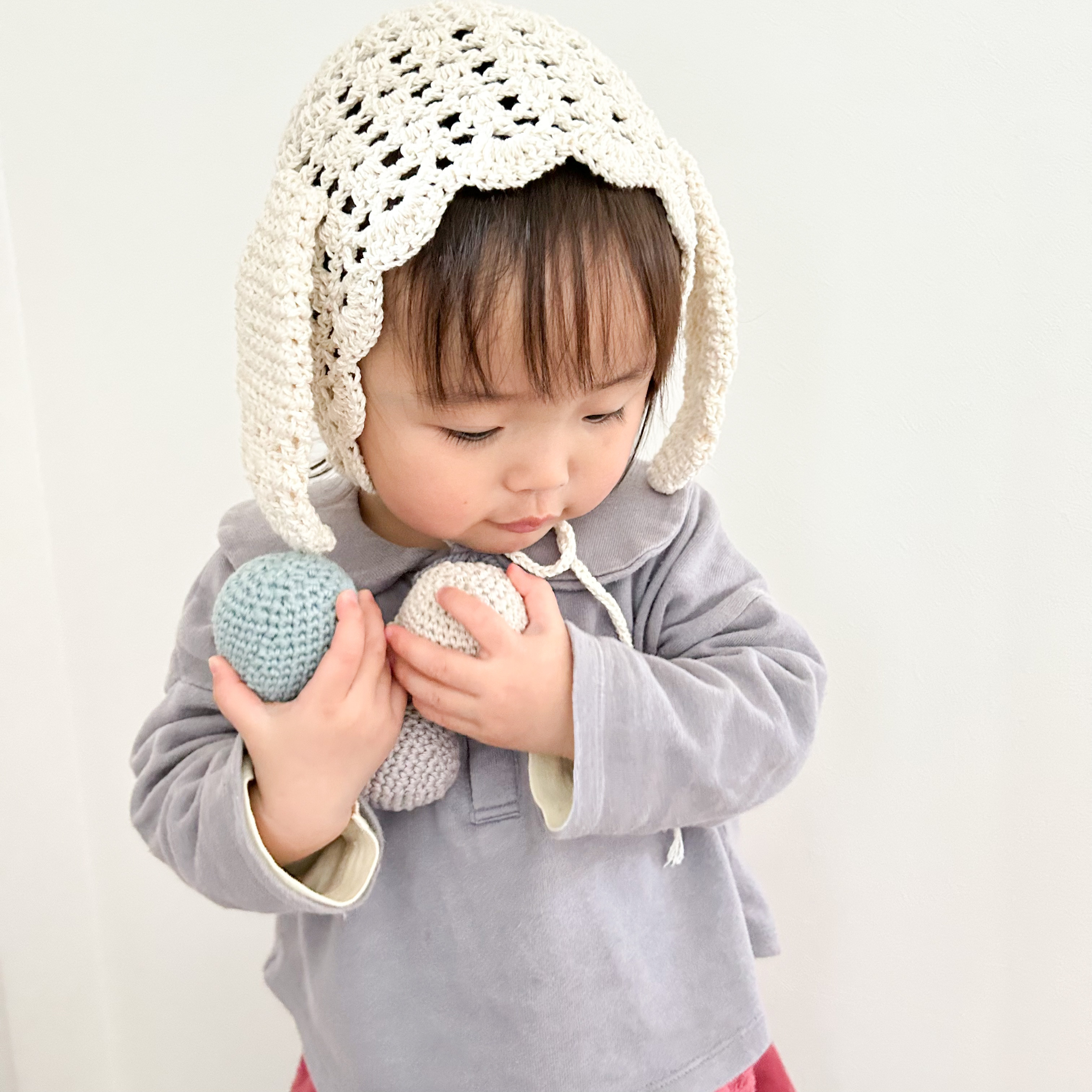 うさ耳ボンネット ハンドメイド レトロ ベイビー ベビド 白黒