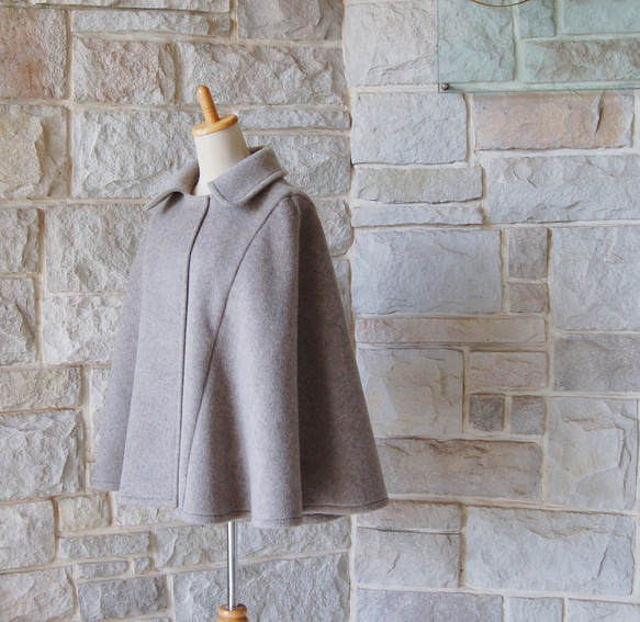 エレガント ケープコート】グレージュ（グレー×ベージュ）イタリア製