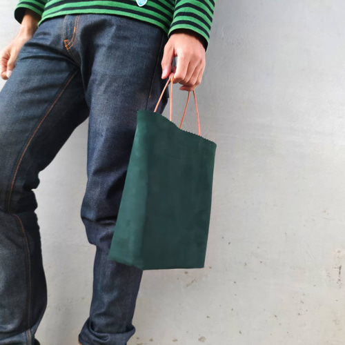 グリーン レザー風 トートバッグ