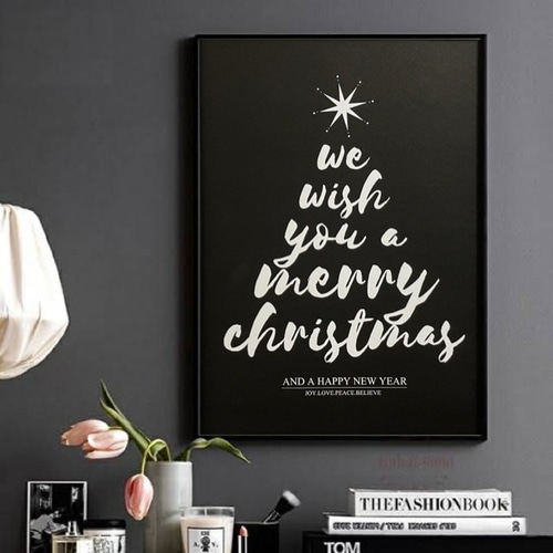 デザイン看板A4】クリスマスツリー黒☆ポスター絵アートパネル壁