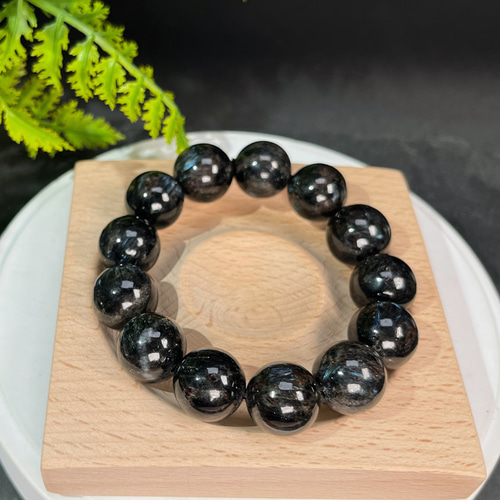 mari53◆ドラゴンガーネットブレスレット 青い角閃石共生ガーネット ブレスレット シングルビーズ 16mm