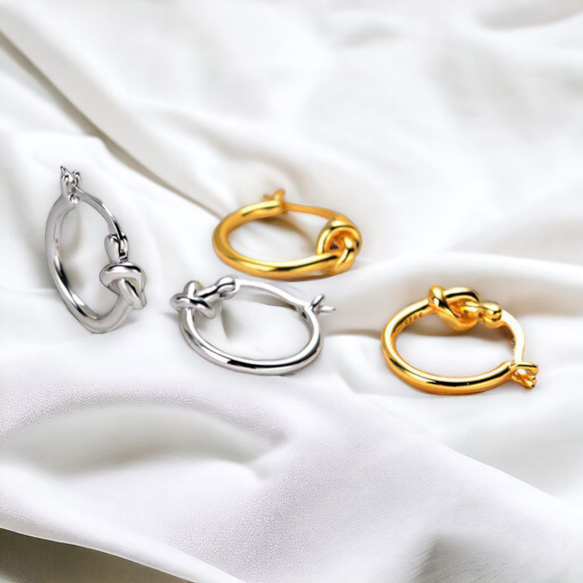 フープピアス 18K アレルギー対応 レディース 小さめ ゴールド シルバー ツイスト 結び エシカル 仕事 プレゼント 3枚目の画像