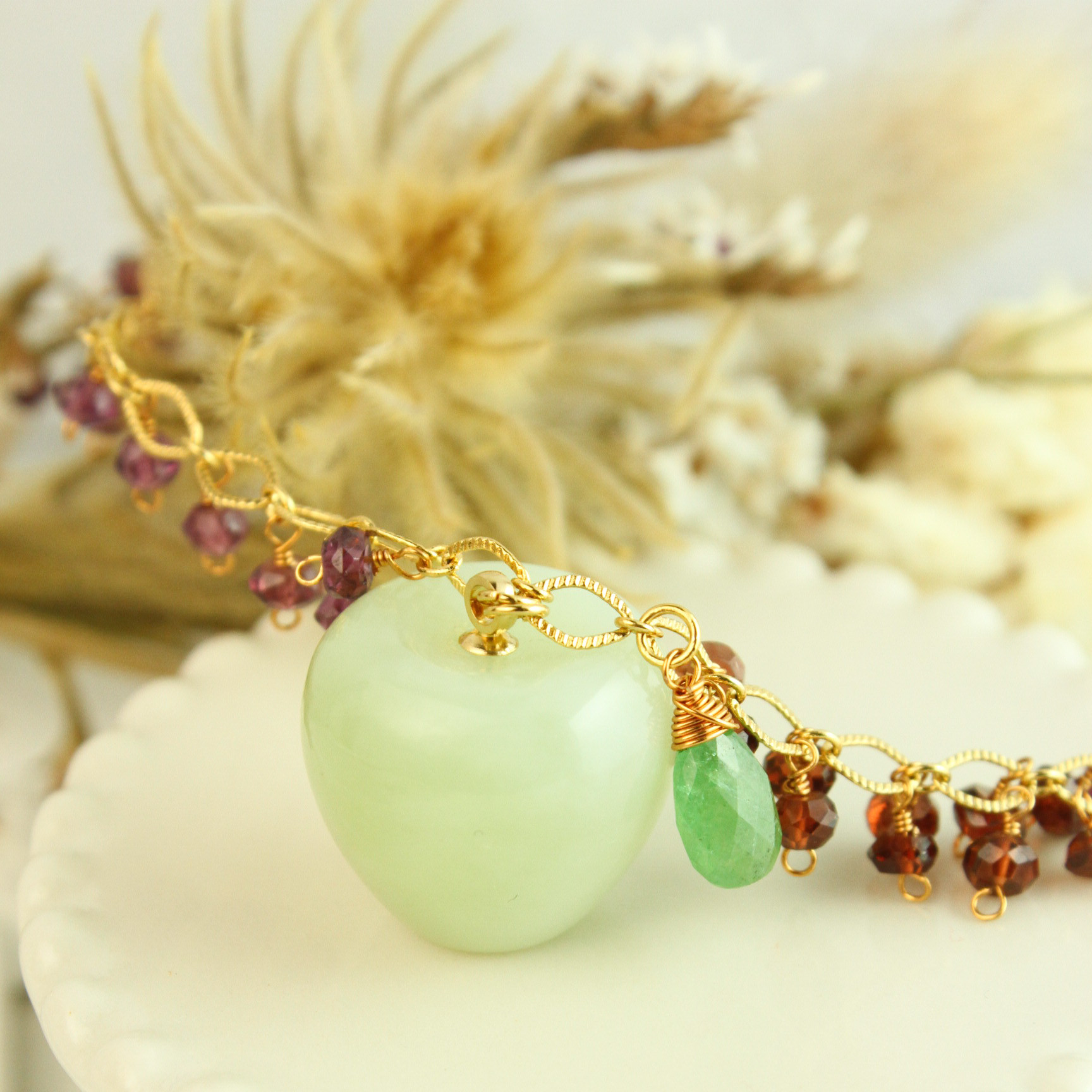 【1点物】青りんご サーペンティン ガーネット ネックレス