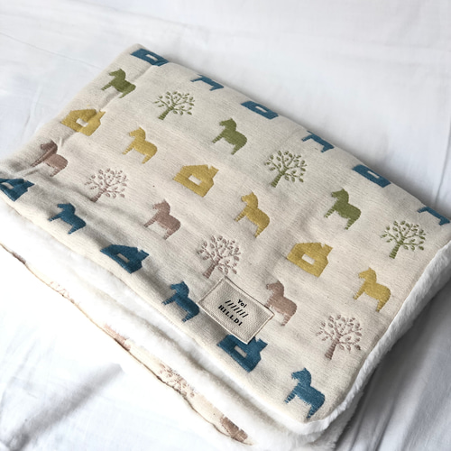六重織ガーゼ×ラビットボアのガーゼケット 限定多色木馬47×67cm 雑貨 
