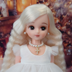 923リカちゃん チョーカーとピアスのセット（パールクロス）○1106