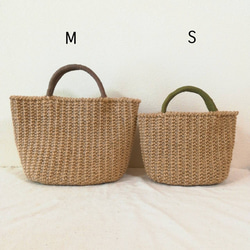 【持ち手の色が選べる】模様編みの麻のかごバッグ 1枚目の画像