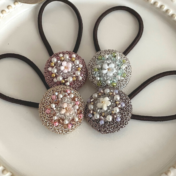 きらきら ビーズ ヘアゴム くるみボタン お花 ヘアゴム berry 通販