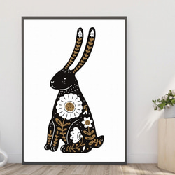 送料無料】A3・A4ポスター【北欧民話風のウサギ】抽象/アート