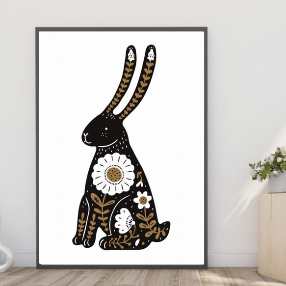 送料無料】A3・A4ポスター【北欧民話風のウサギ】抽象/アート