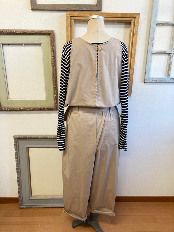 特價 Easy 背帶褲❤️無袖 sarouel 背帶褲 米色 (尺碼 L~LL) 第17張的照片