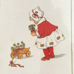 新柄入荷！ドイツより♪クリスマスカードにも！『アンティーク調 　ポストカード』～鉢植えを運ぶ女の子　１枚～ 2枚目の画像