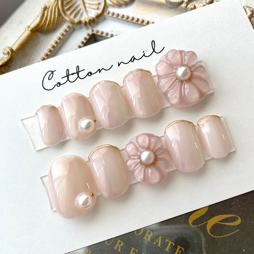 ネイルチップオーダー ニュアンス ぷっくりフラワー ミラー 振袖成人式結婚式卒業 ネイルチップオーダー ニュアンス ぷっくりフラワー ミラー 振袖