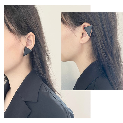 lovi／△》Black leather 三角ピアス／イヤリング・レザーアクセサリー