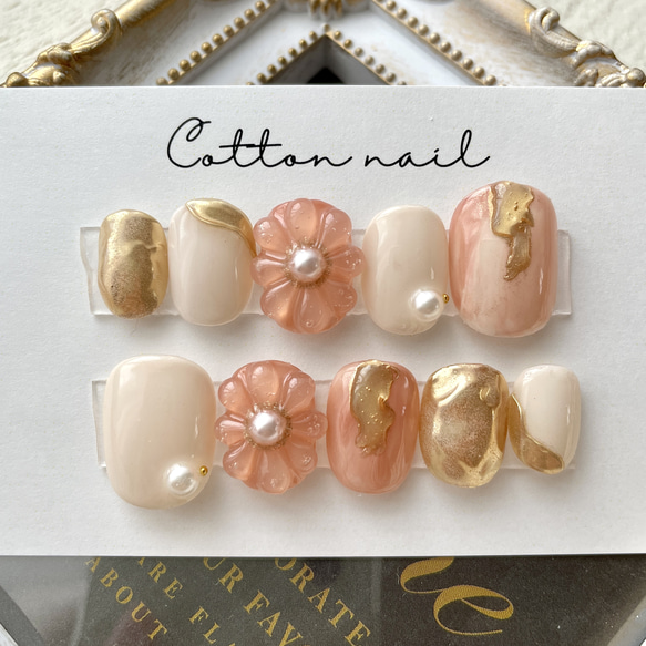 ネイルチップオーダー ニュアンス ぷっくりフラワー ミラー 振袖成人式結婚式卒業 ニュアンスネイルチップ⸜ ෆ ⸝‍ ぷっくりフラワー ミラー 大人