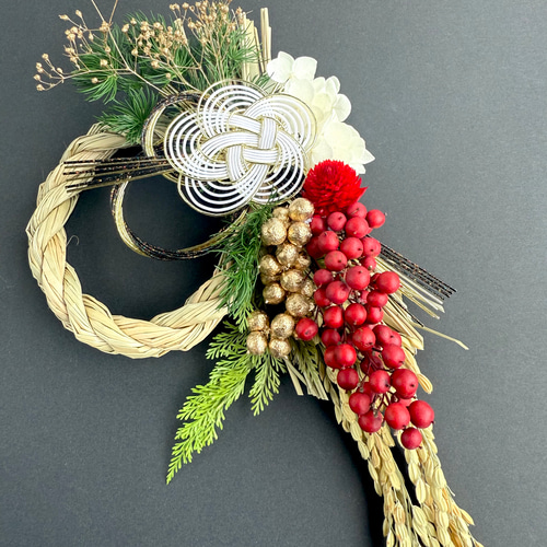 お正月しめ縄リース 白金紅 2026 しめ縄・しめ飾り pluieflower 通販