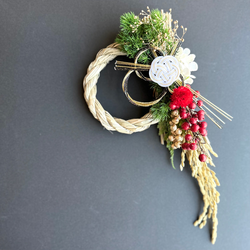 お正月しめ縄リース 白金紅 2026 しめ縄・しめ飾り pluieflower 通販