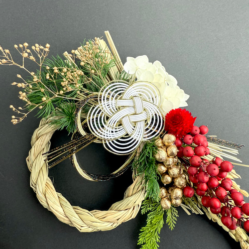 お正月しめ縄リース 白金紅 2026 しめ縄・しめ飾り pluieflower 通販