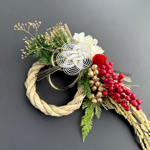 お正月しめ縄リース 白金紅 2026 しめ縄・しめ飾り pluieflower 通販