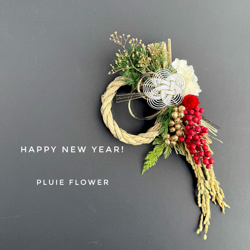 お正月しめ縄リース 白金紅 2026 しめ縄・しめ飾り pluieflower 通販