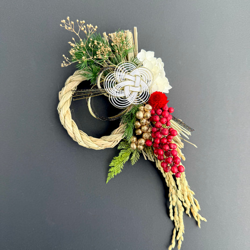 お正月しめ縄リース 白金紅 2026 しめ縄・しめ飾り pluieflower 通販