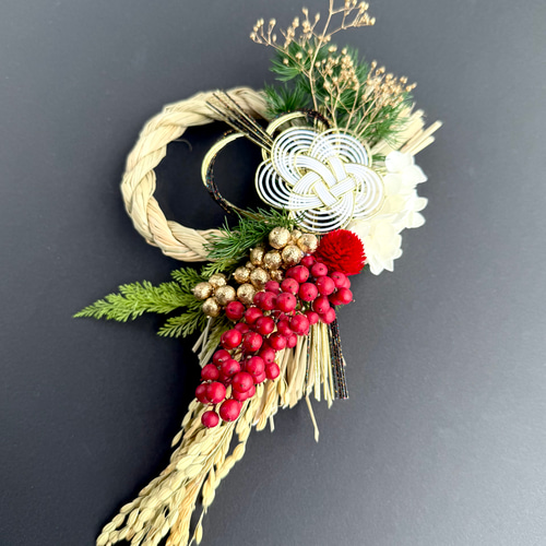 お正月しめ縄リース 白金紅 2026 しめ縄・しめ飾り pluieflower 通販