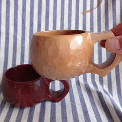 　パープルとメープルの一木彫りペアコーヒーカップ　♡ 10枚目の画像