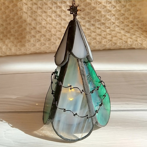 ステンドグラスの卓上クリスマスツリー＊ミニランプ スタンド
