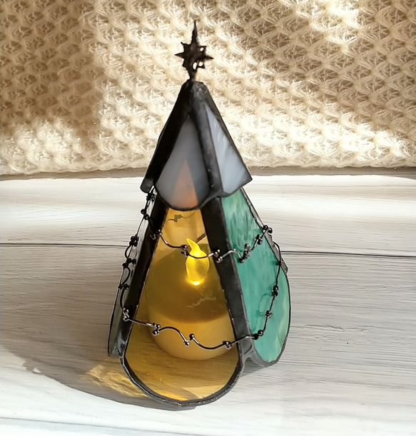 ステンドグラスの卓上クリスマスツリー＊ミニランプ スタンドライト